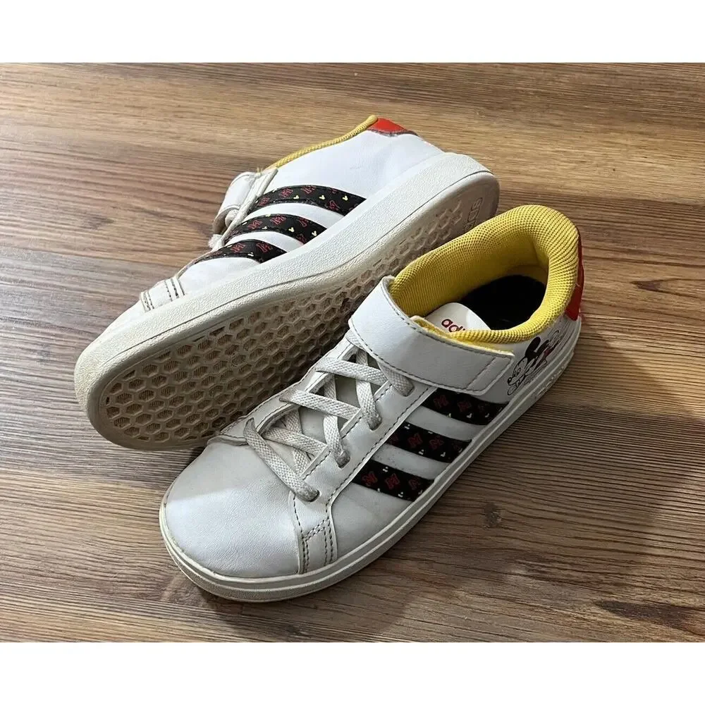 Adidas Grand Court Mickey EL Kid's Size 1.5 Y Shoe White Sneakers